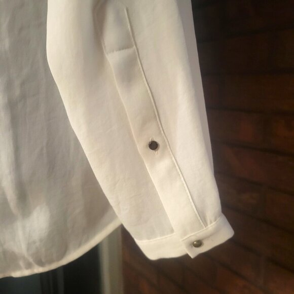 ZARA Women's Off-White Long-Sleeved Button-Down Blouse w/Braid Accent - Size S - Picture 5 of 14